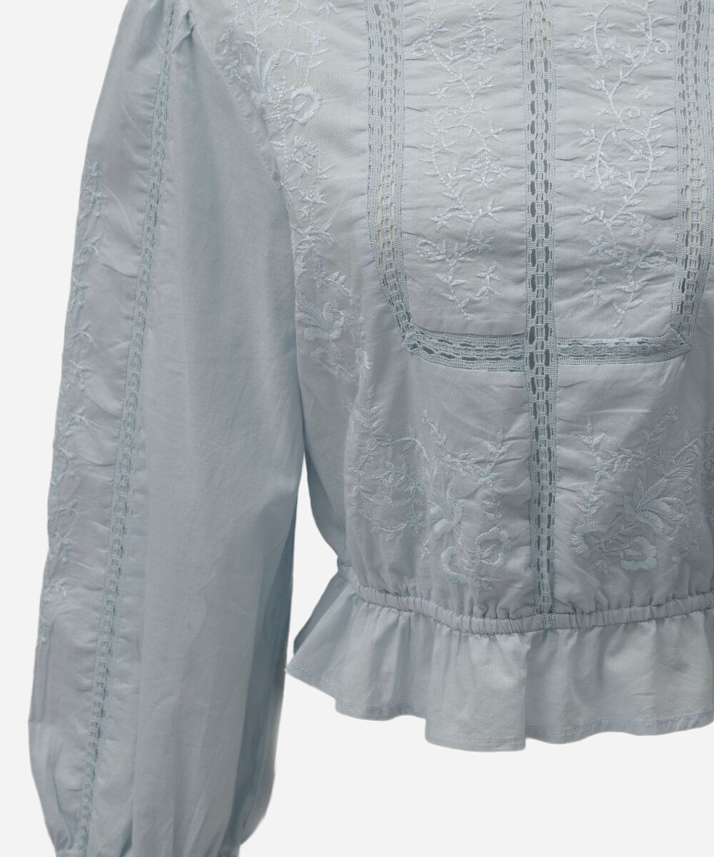 cropped feminino de algodão com renda azul