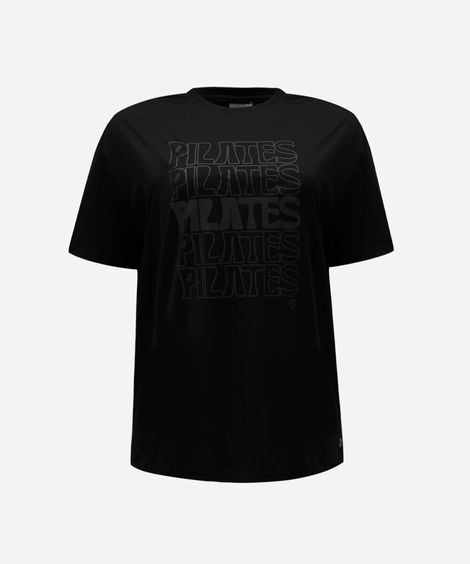 camiseta esportiva feminina manga curta estampada pilates preta
