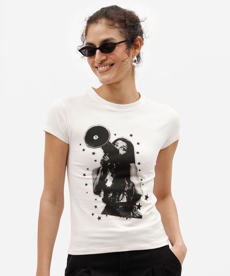 blusa baby look feminina de algodão manga curta olivia rodrigo off white