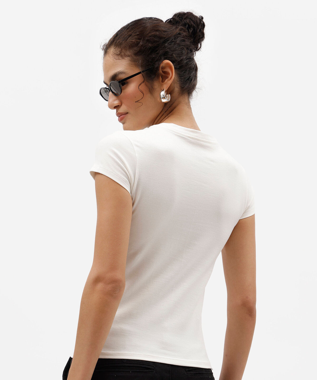 blusa baby look feminina de algodão manga curta olivia rodrigo off white