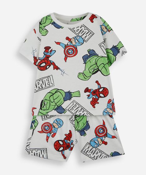 pijama curto infantil de algodão os vingadores bege