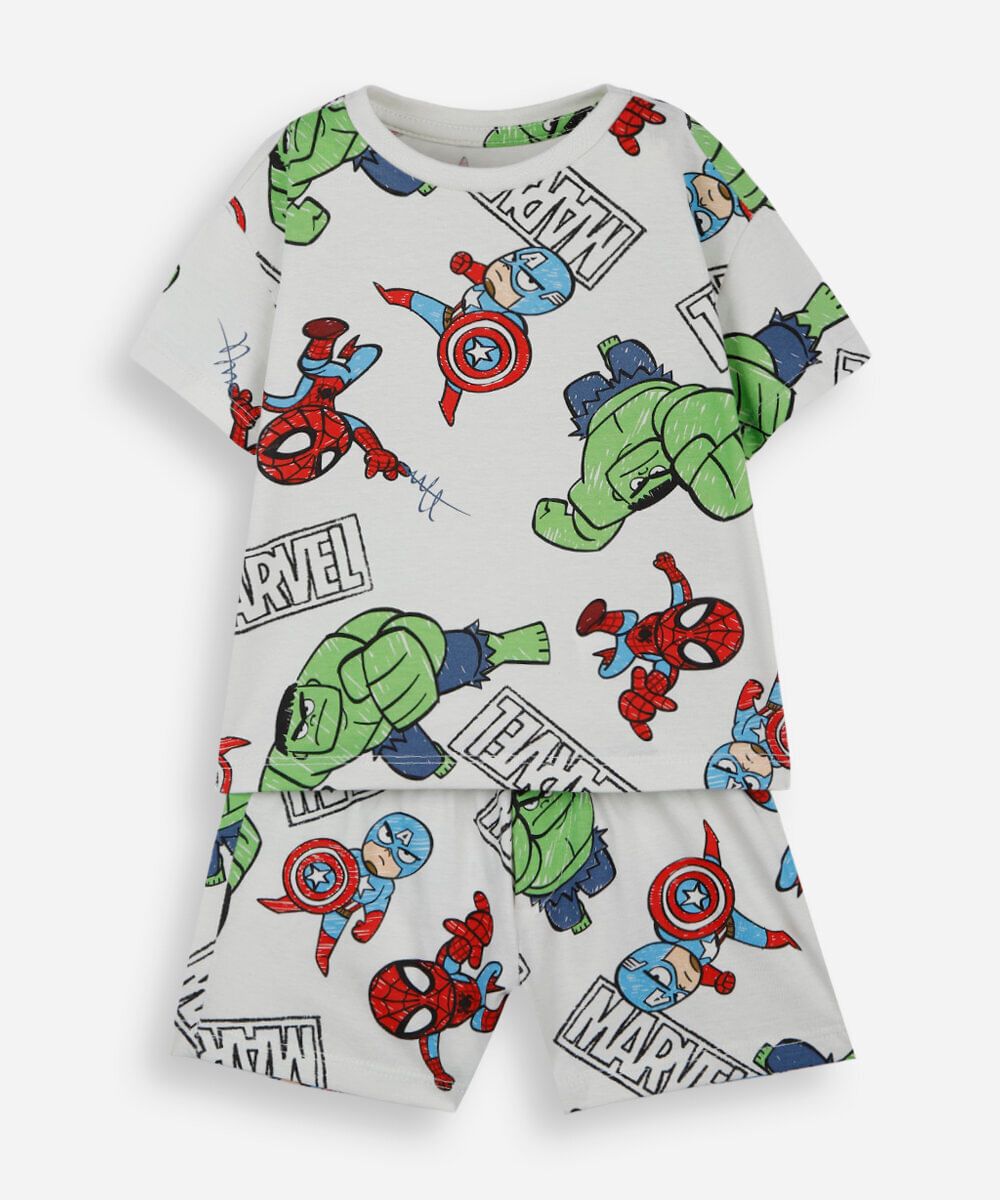 pijama curto infantil de algodão os vingadores bege