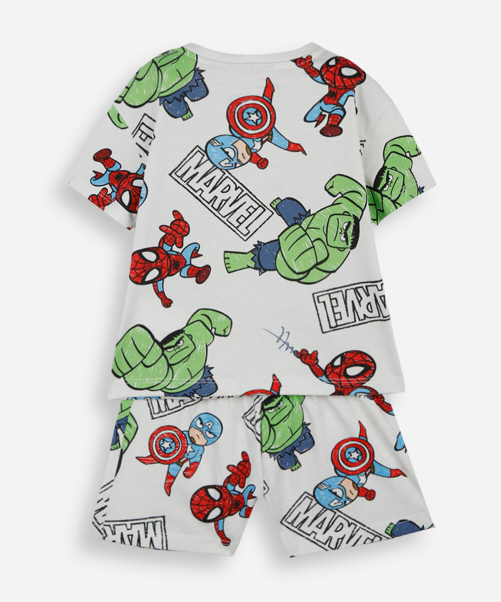 pijama curto infantil de algodão os vingadores bege