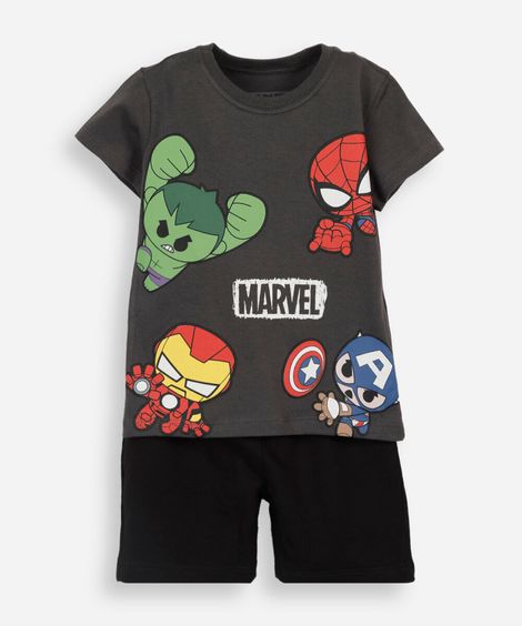 conjunto curto infantil de algodão os vingadores cinza