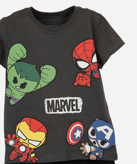 conjunto curto infantil de algodão os vingadores cinza