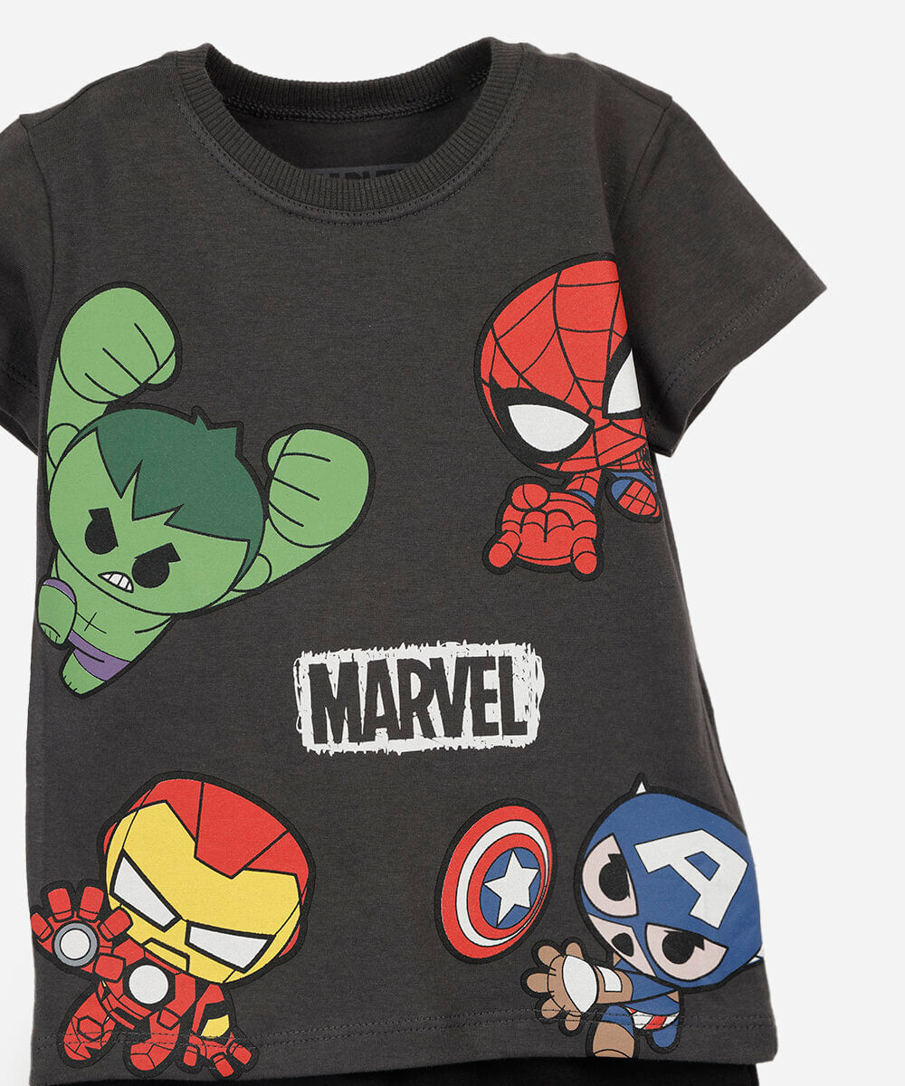 conjunto curto infantil de algodão os vingadores cinza