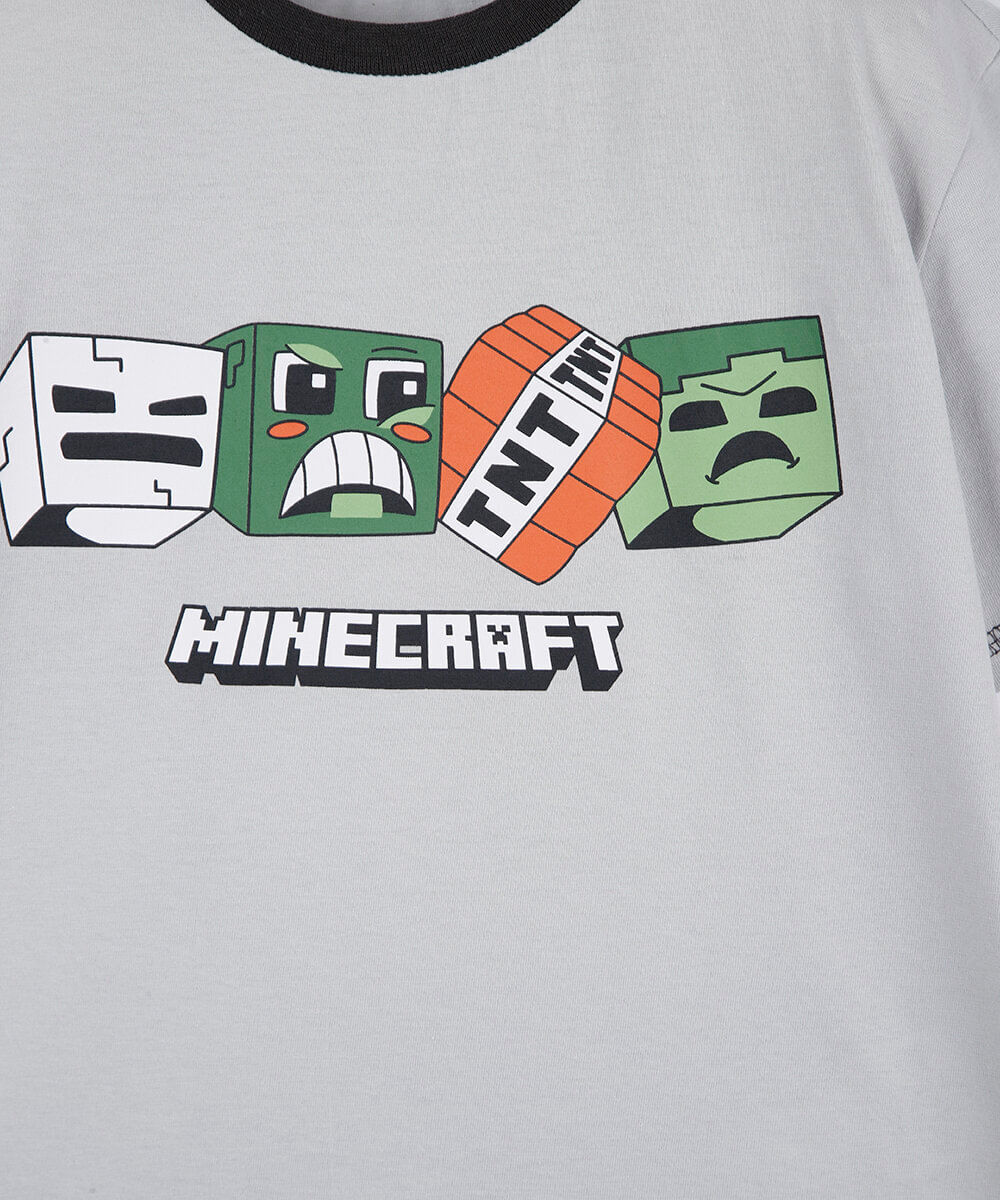 pijama curto infantil de algodão minecraft cinza