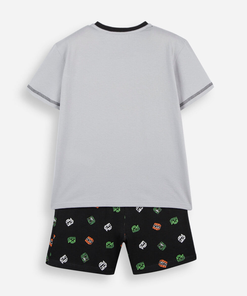pijama curto infantil de algodão minecraft cinza