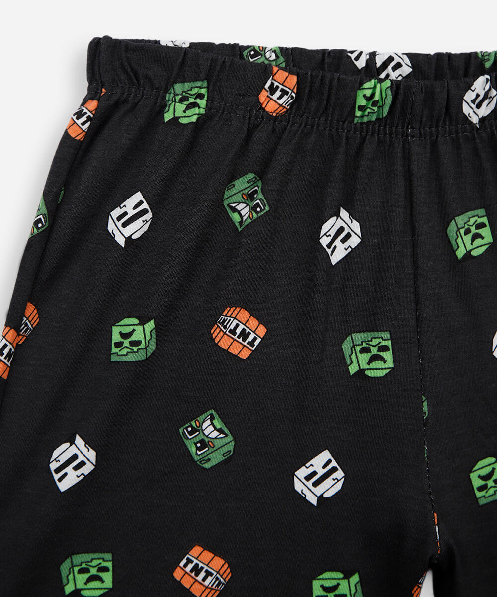 pijama curto infantil de algodão minecraft cinza