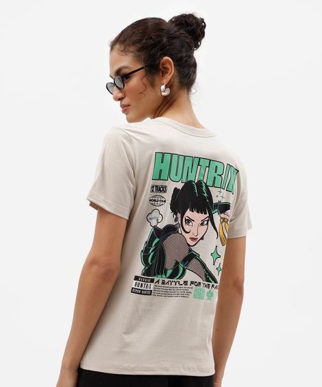 camiseta feminina de algodão manga curta guerreiras do kpop cinza