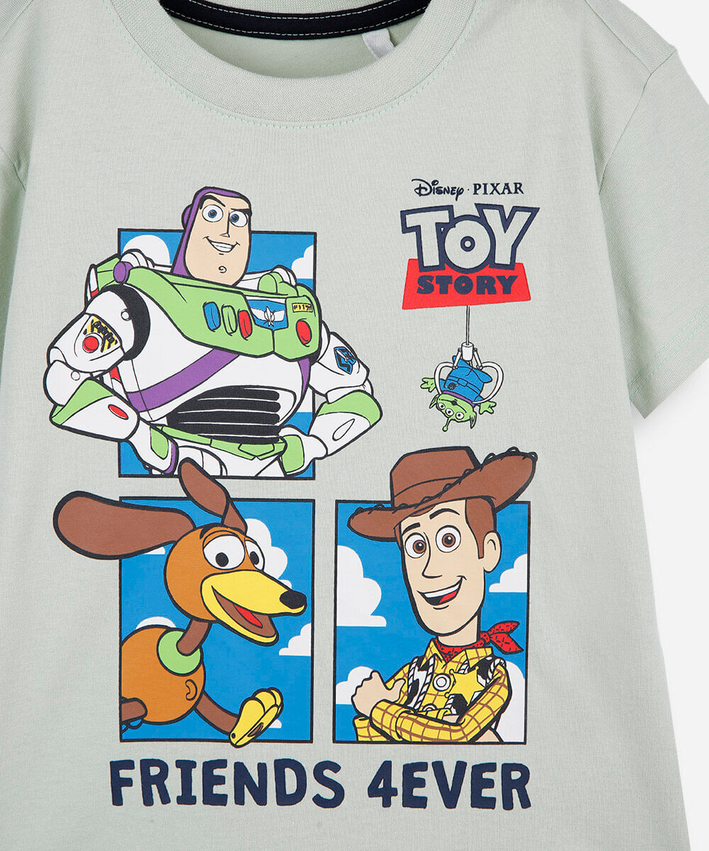 camiseta infantil de algodão manga curta toy story verde