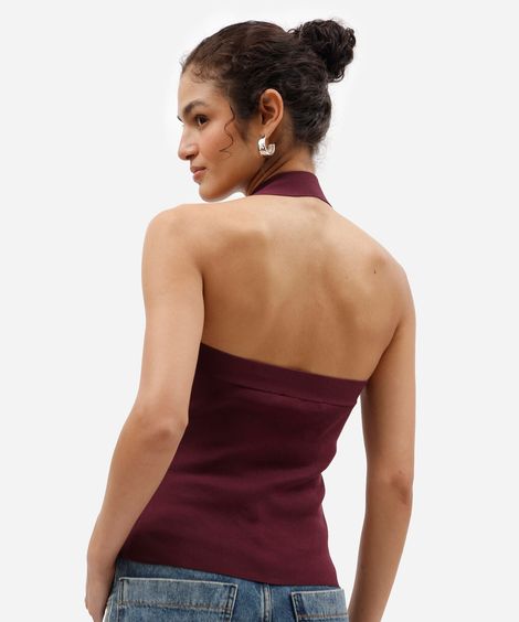 blusa frente única feminina de tricot roxa