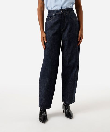 calça baggy feminina jeans cintura média azul