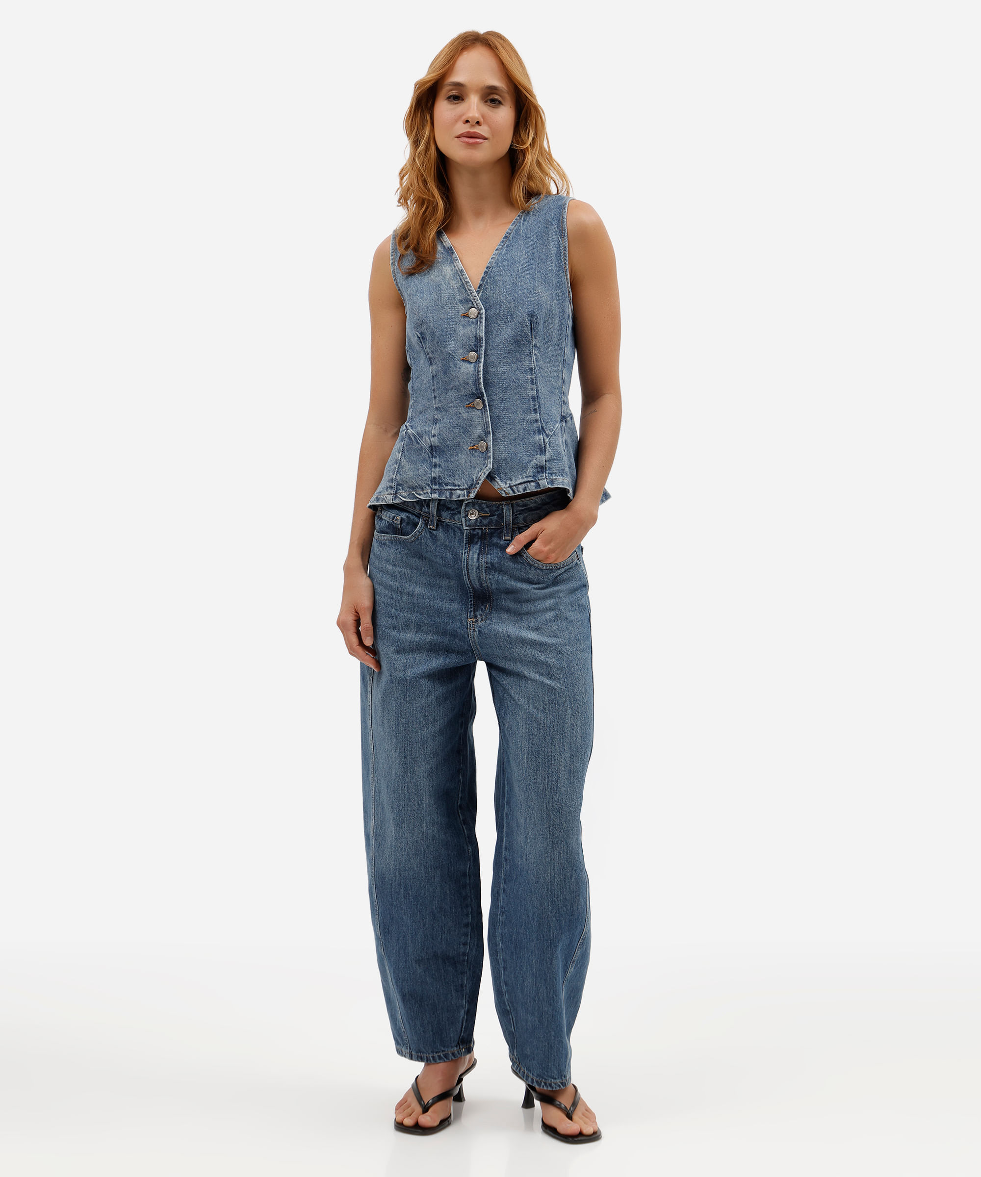 colete feminino jeans decote v azul