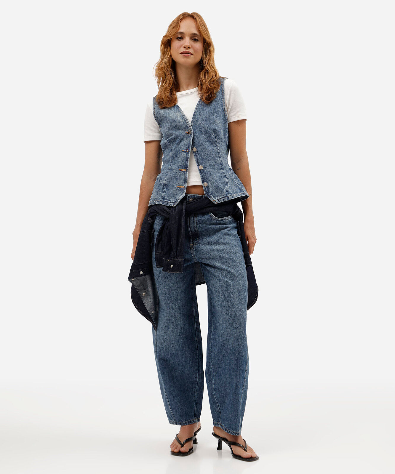 colete feminino jeans decote v azul