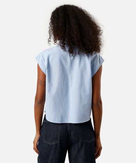 camisa feminina com algodão e recortes azul