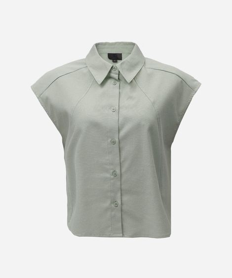 camisa feminina com algodão e recortes verde