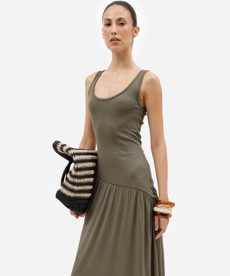 vestido longo feminino em viscose com recorte assimétrico verde