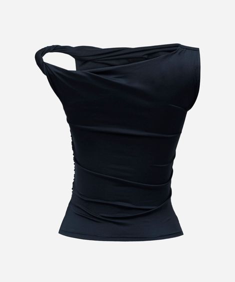 blusa feminina assimétrica franzida azul