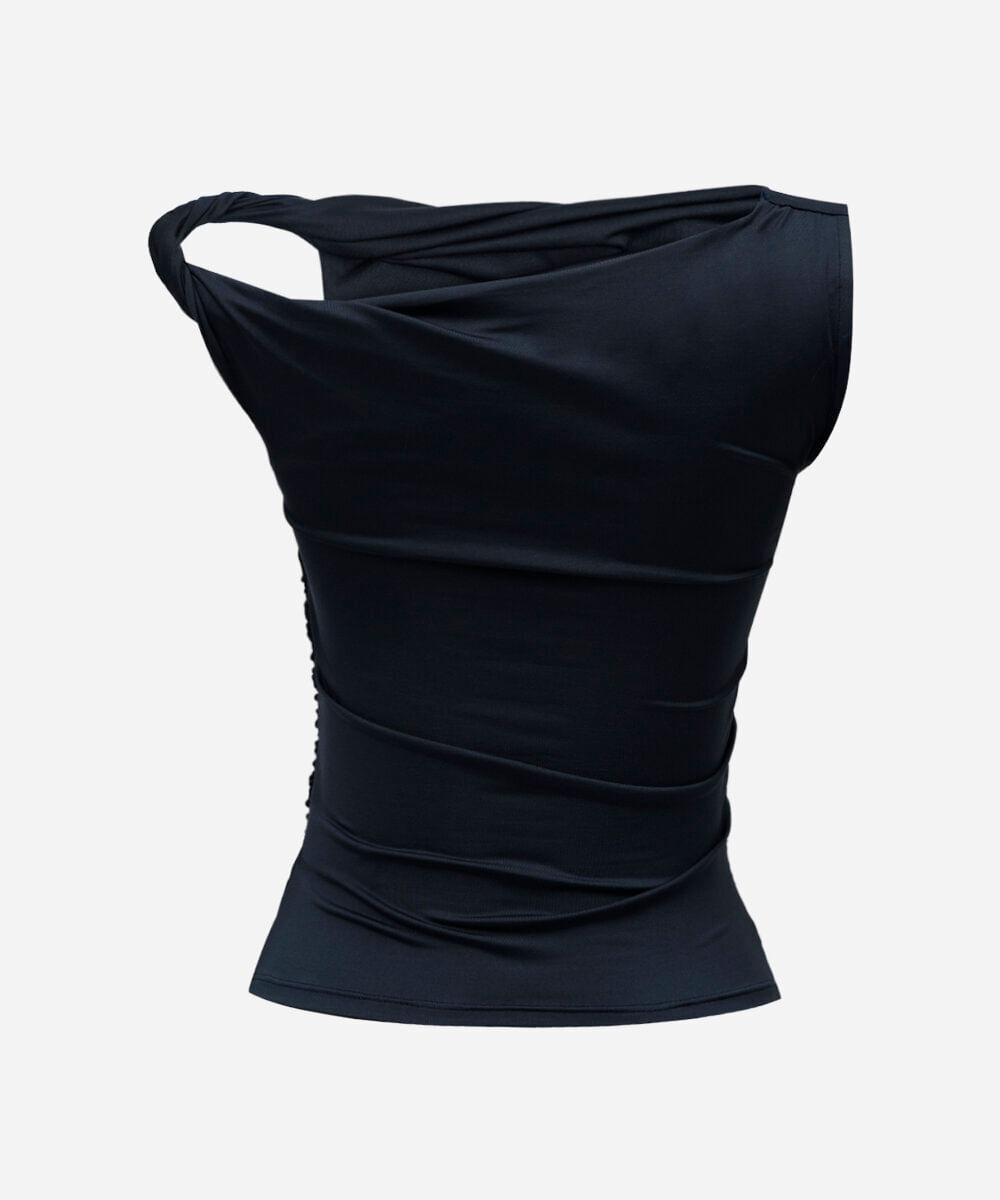 blusa feminina assimétrica franzida azul