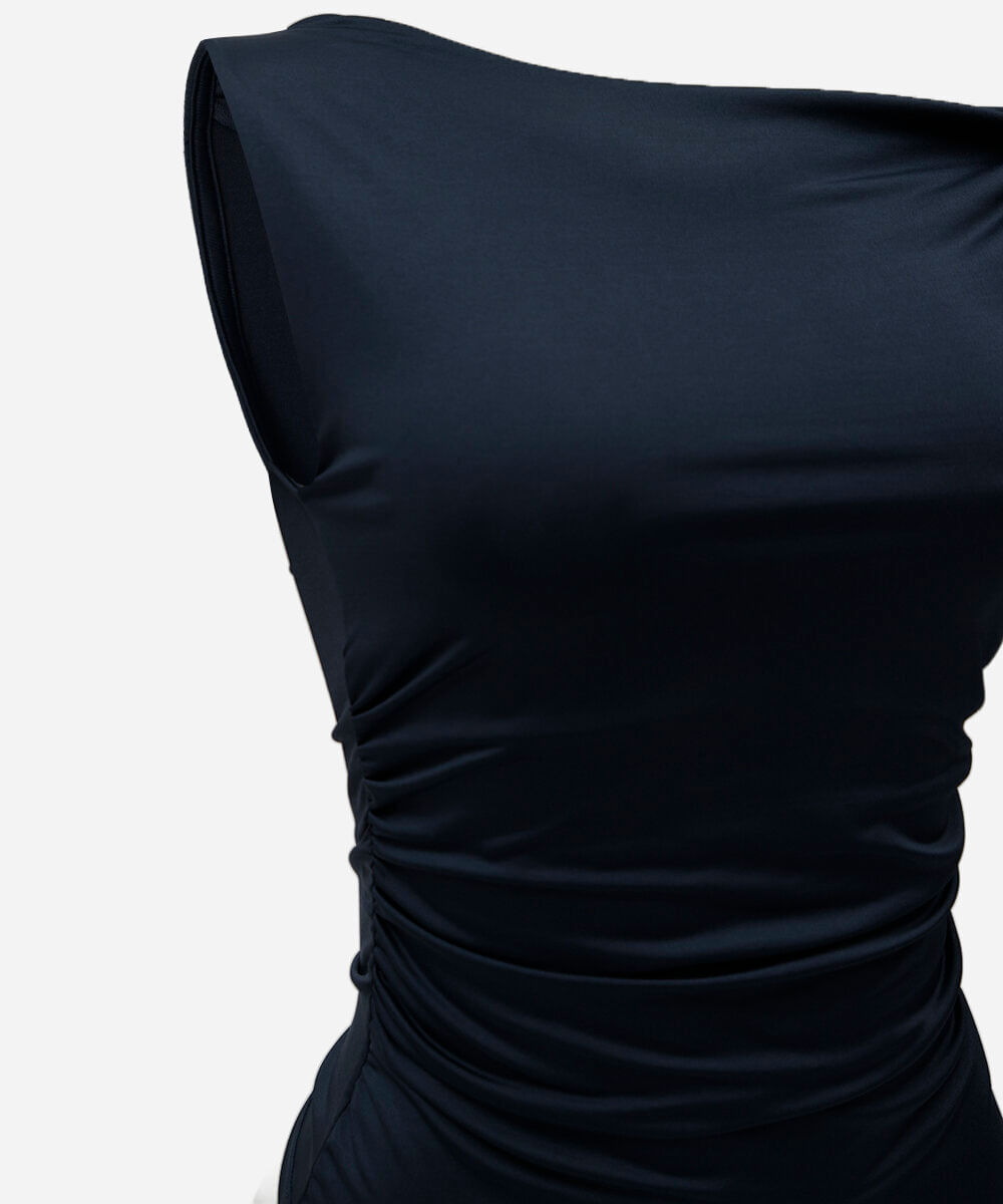 blusa feminina assimétrica franzida azul