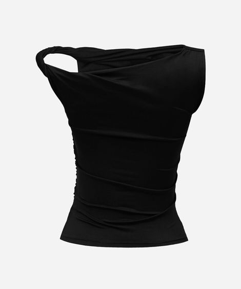 blusa feminina assimétrica franzida preta