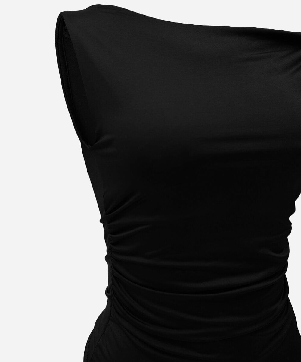 blusa feminina assimétrica franzida preta