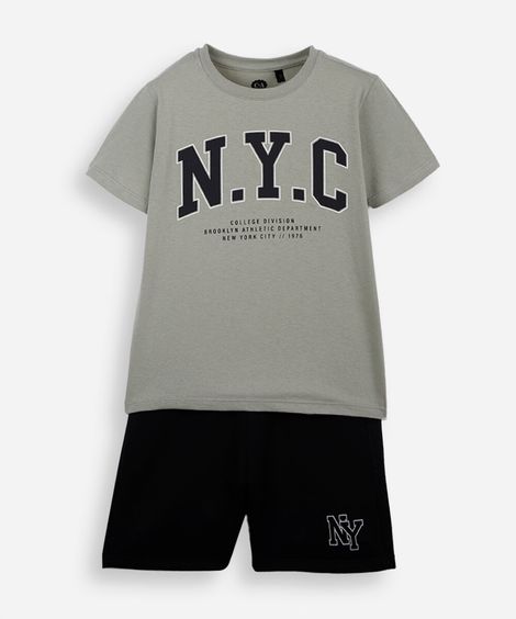 conjunto curto infantil de algodão nyc verde