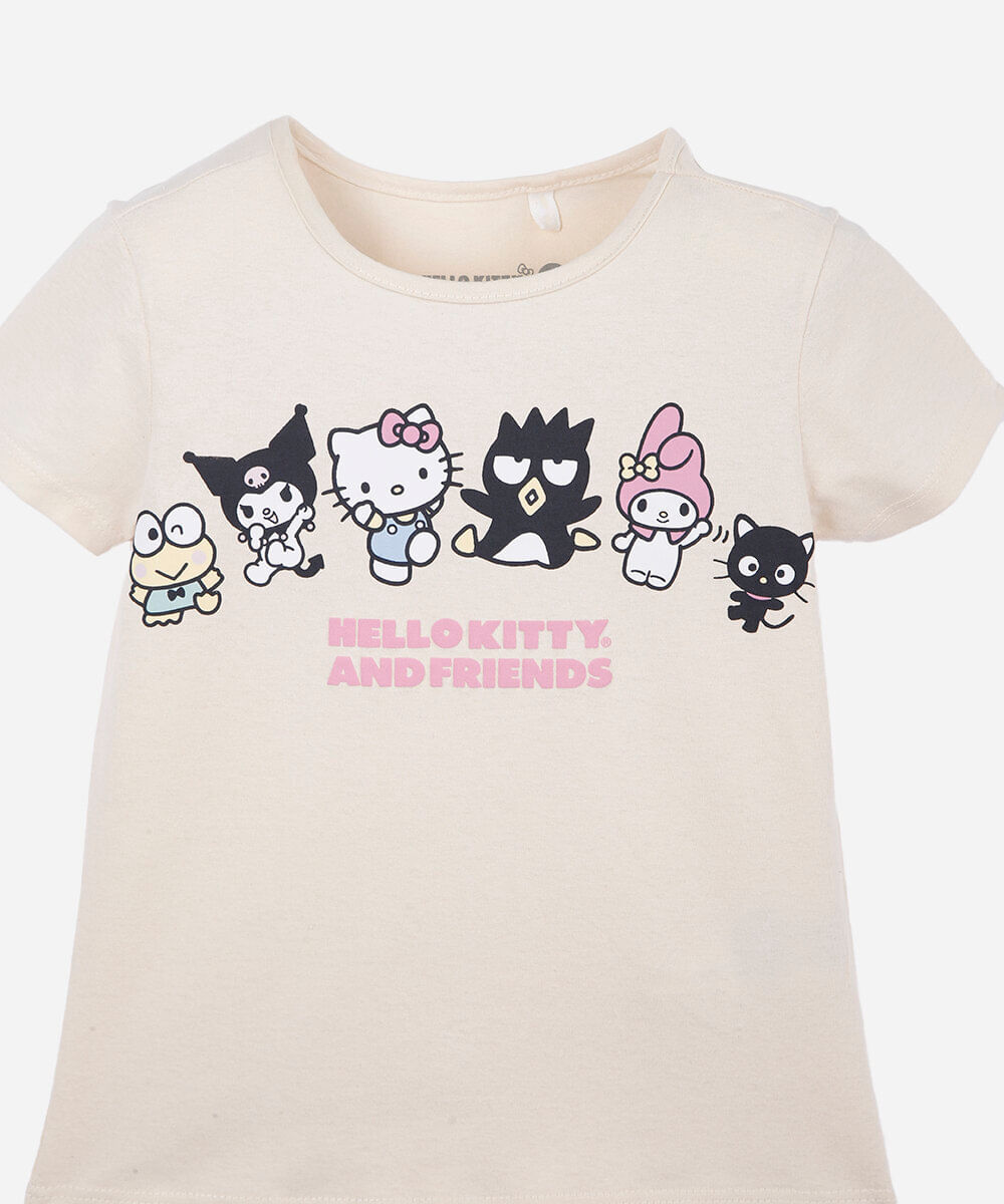 conjunto curto infantil de algodão hello kitty e amigos bege