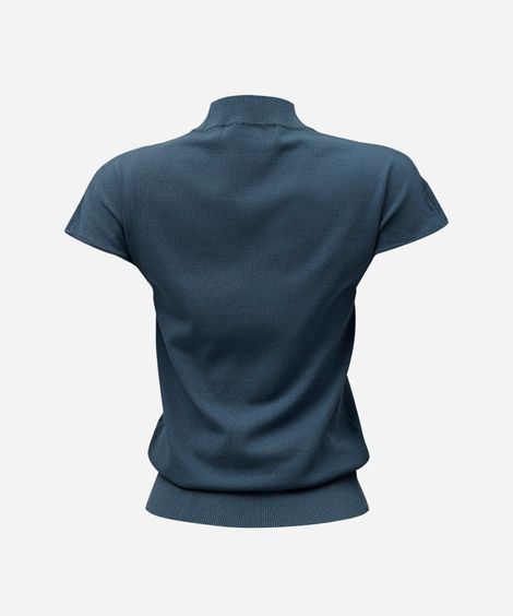 blusa feminina de tricot gola alta manga curta azul