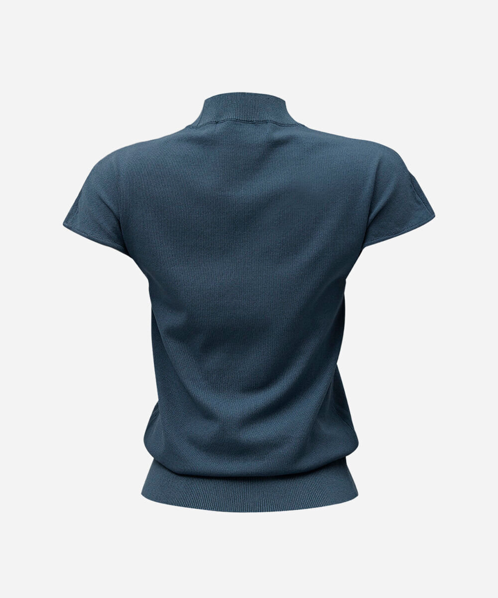 blusa feminina de tricot gola alta manga curta azul
