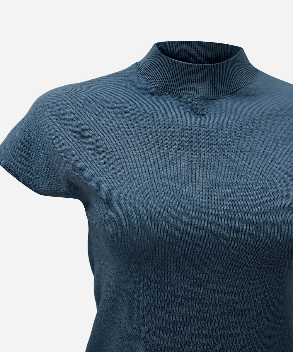 blusa feminina de tricot gola alta manga curta azul