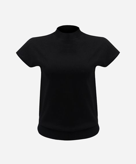 blusa feminina de tricot gola alta manga curta preta