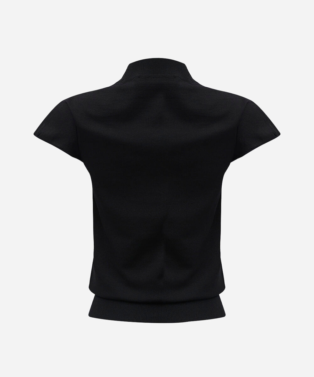 blusa feminina de tricot gola alta manga curta preta