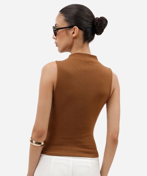 blusa feminina de algodão gola alta canelada marrom