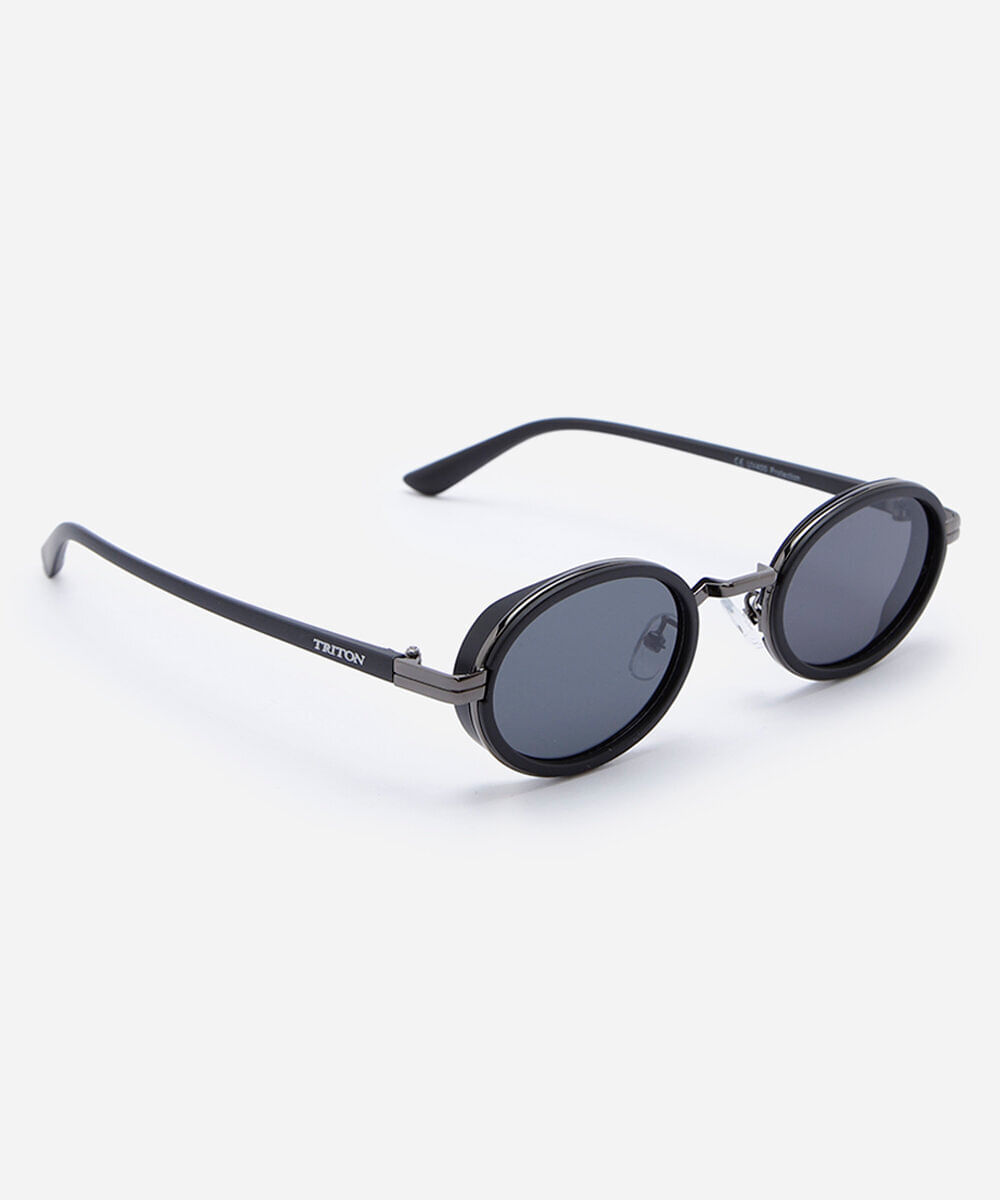 óculos de sol unissex oval de metal triton preto
