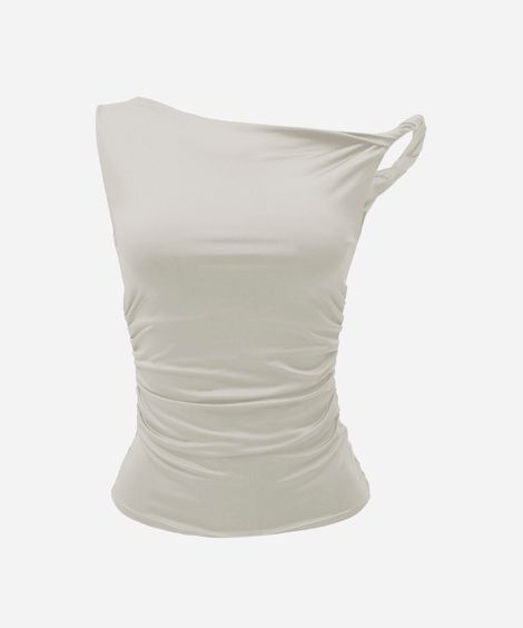 blusa feminina assimétrica franzida off white