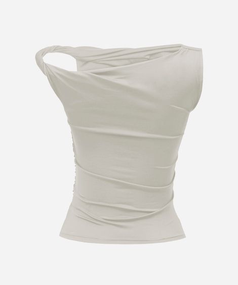 blusa feminina assimétrica franzida off white