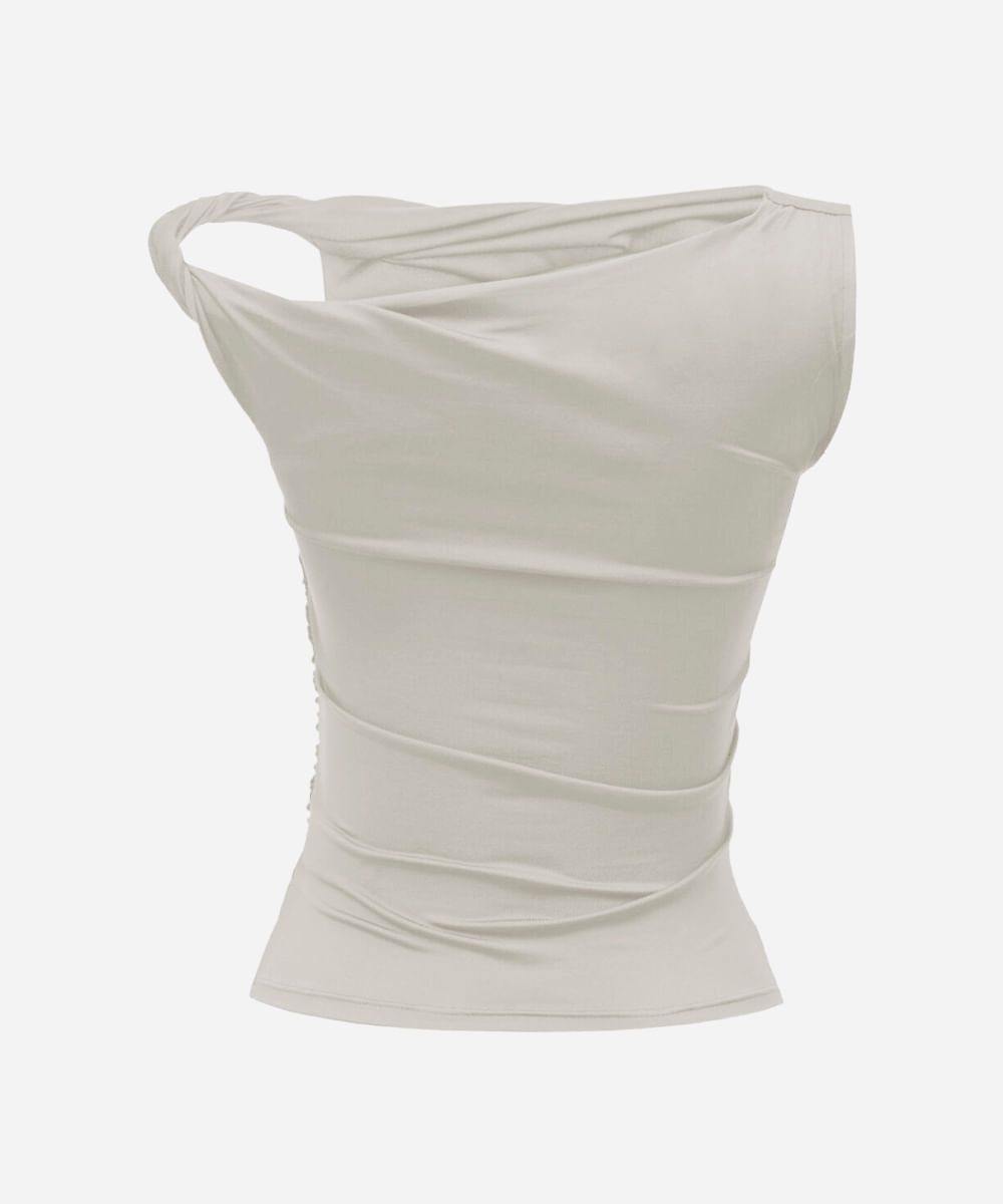 blusa feminina assimétrica franzida off white