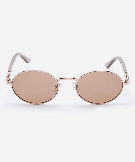 óculos de sol unissex oval de metal dourado