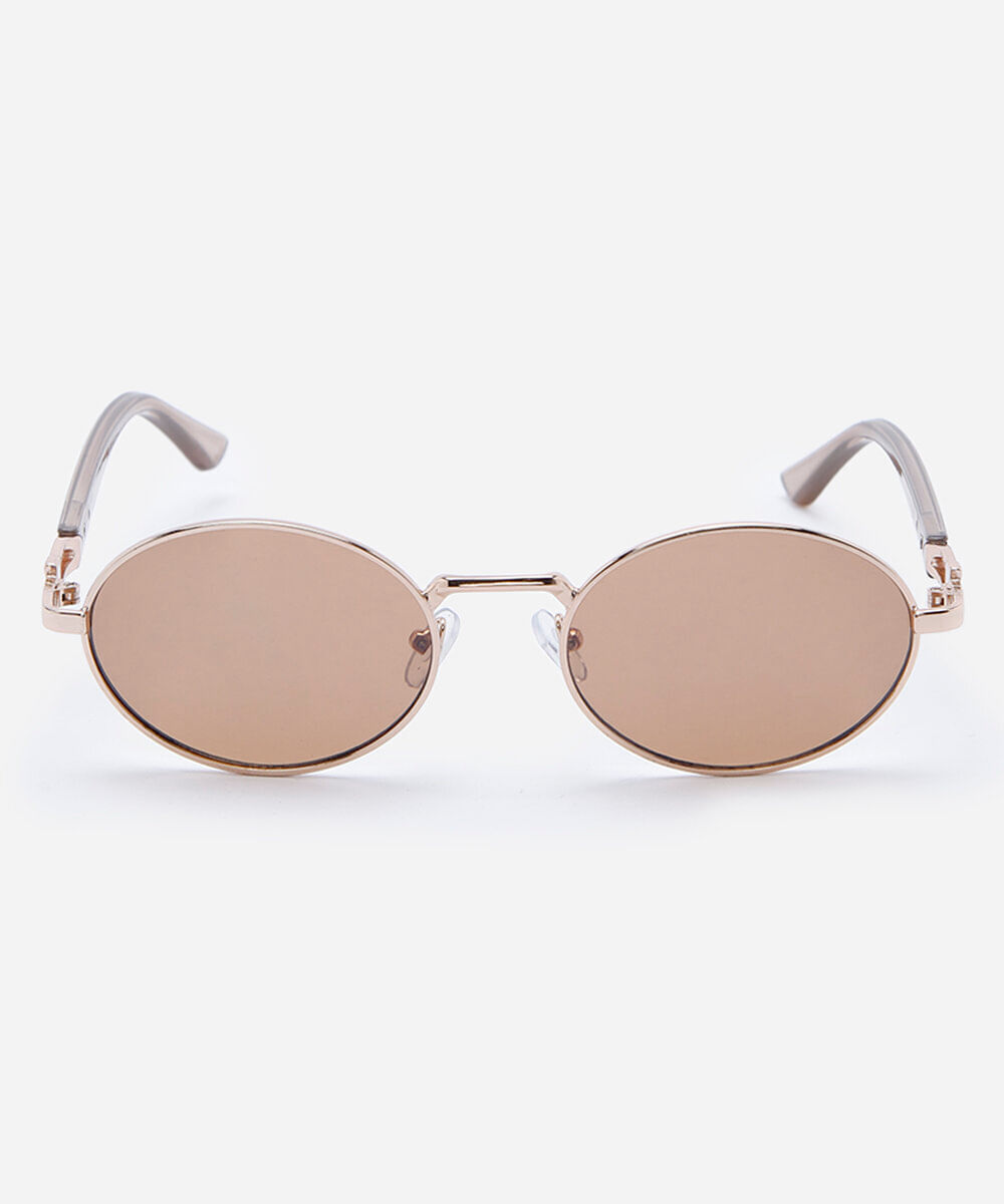 óculos de sol unissex oval de metal dourado