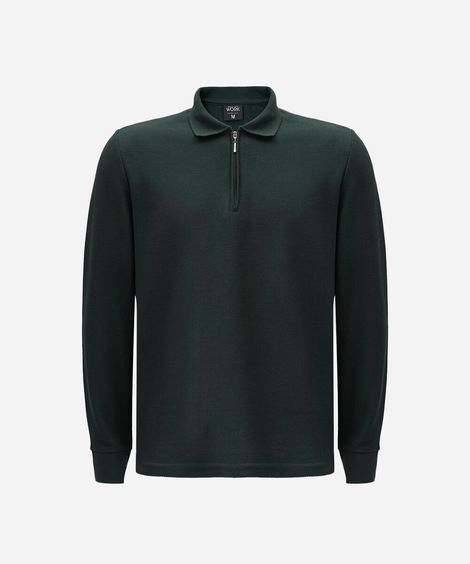 polo masculina com algodão e zíper manga longa verde