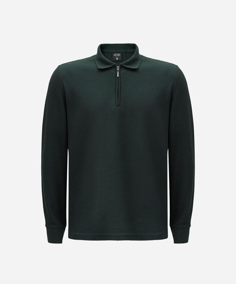 polo masculina com algodão e zíper manga longa verde