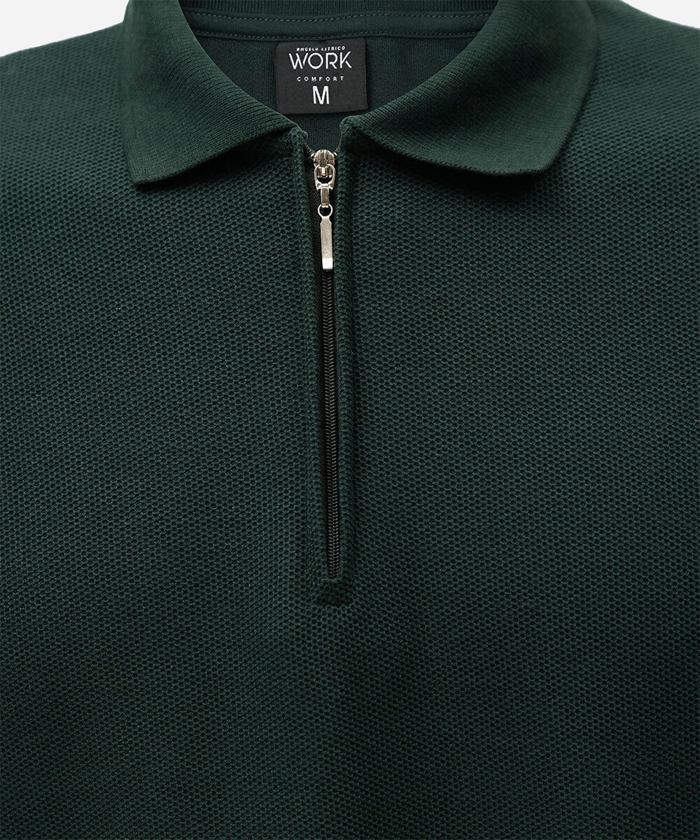 polo masculina com algodão e zíper manga longa verde