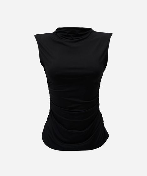 blusa feminina gola alta franzida preta