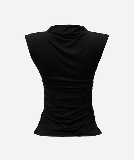 blusa feminina gola alta franzida preta
