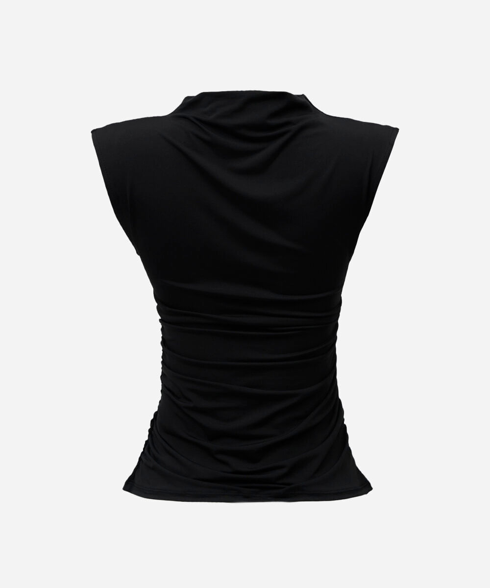 blusa feminina gola alta franzida preta