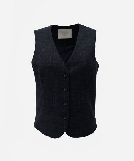 colete de alfaiataria feminino  decote v xadrez azul
