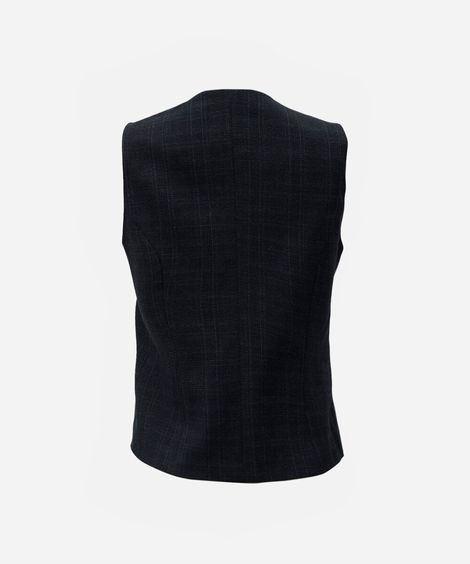 colete de alfaiataria feminino  decote v xadrez azul