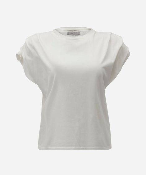 blusa feminina de algodão manga curta com pregas off white